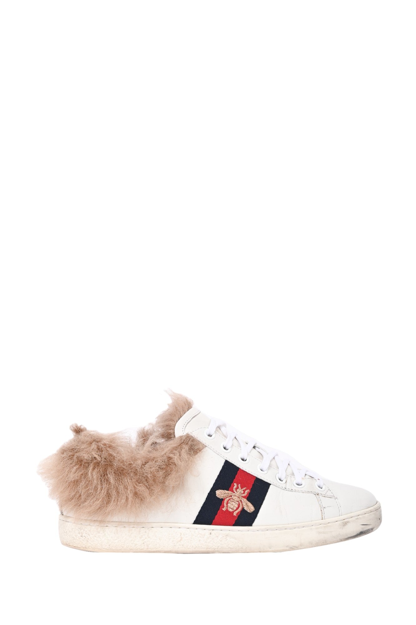 Gucci White Leather Ace Sneakers With Fur Lining Size 38