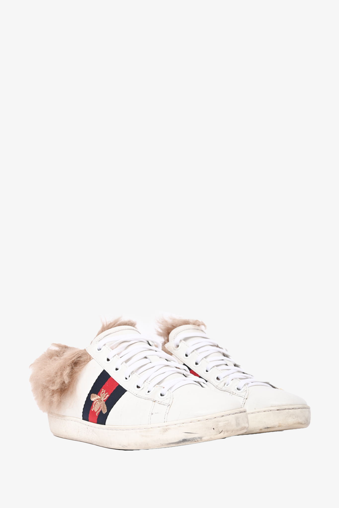 Gucci White Leather Ace Sneakers With Fur Lining Size 38