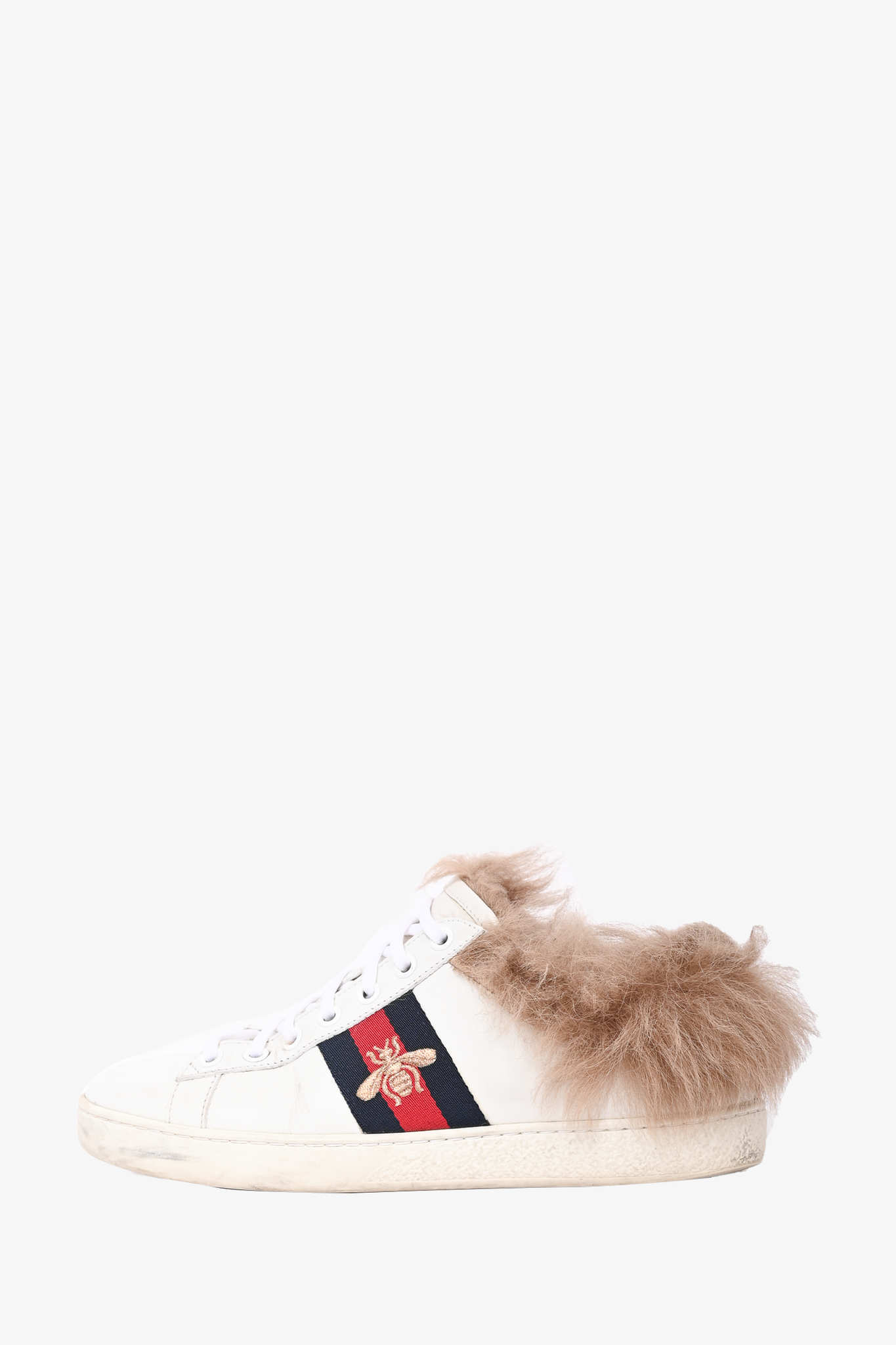 Gucci White Leather Ace Sneakers With Fur Lining Size 38