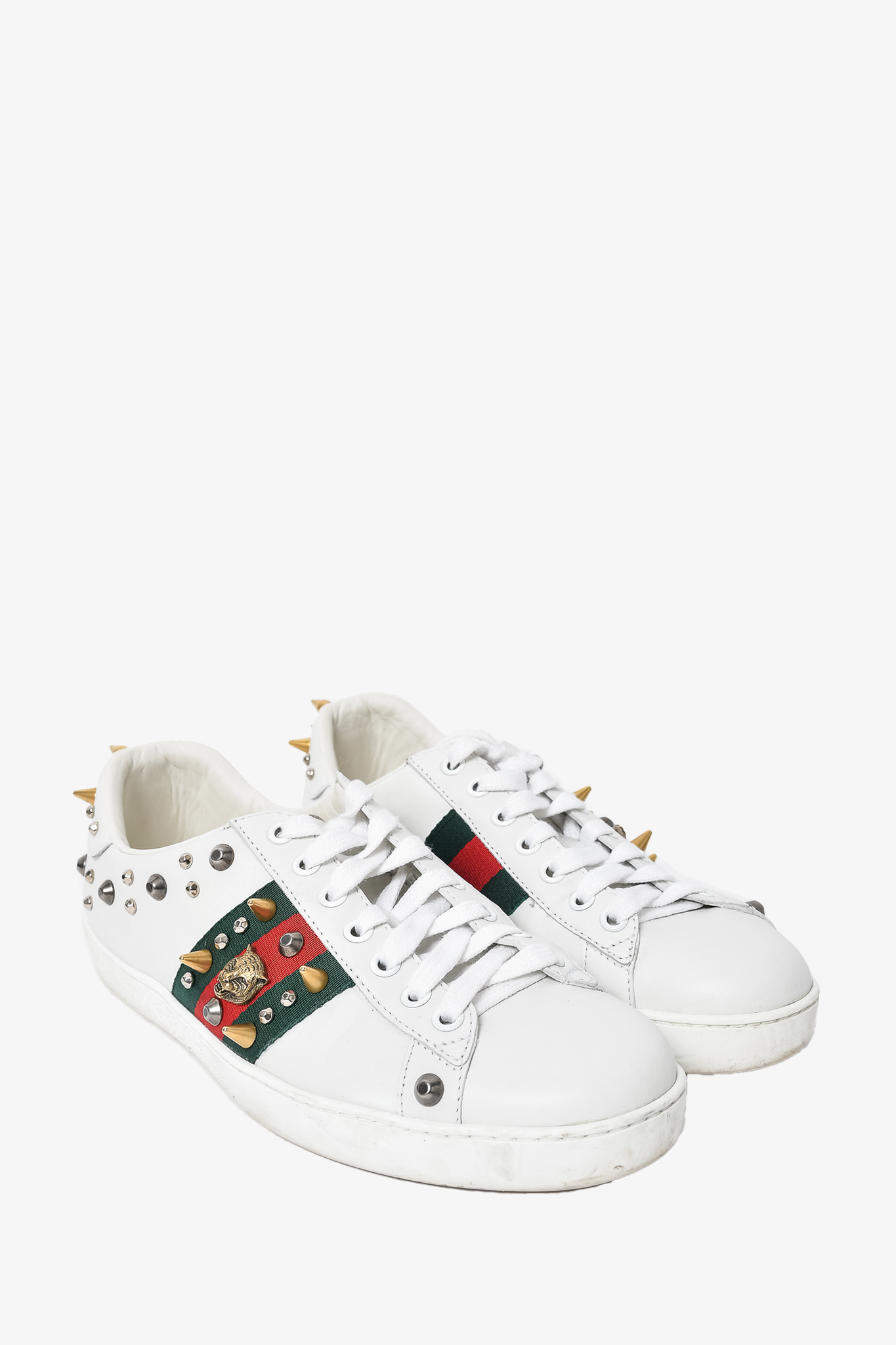 Gucci White Leather Web Studded Sneakers sz 5.5 Mens