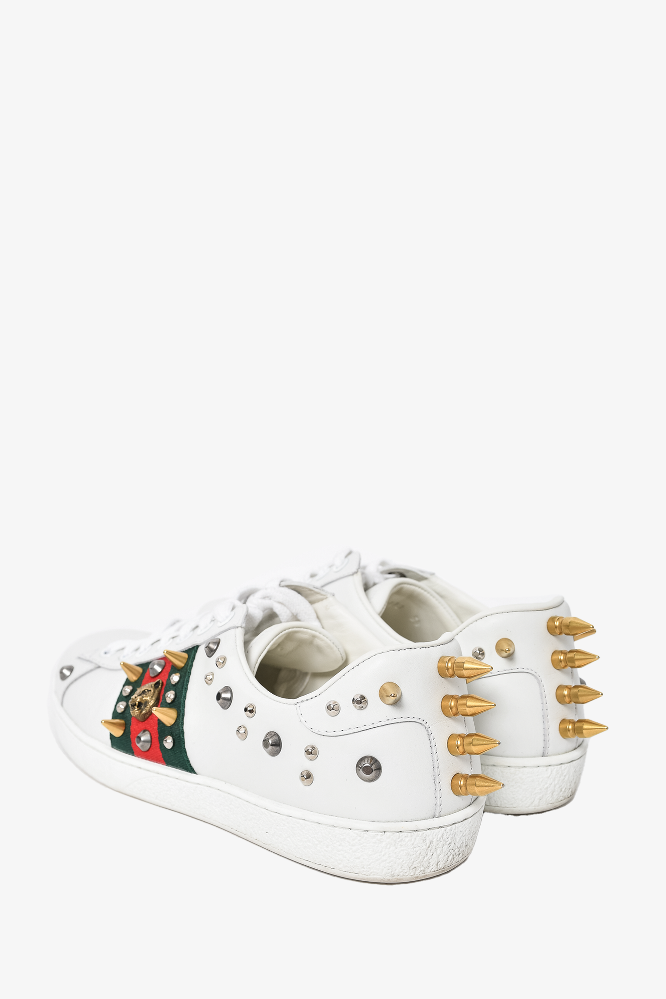 Gucci White Leather Web Studded Sneakers sz 5.5 Mens