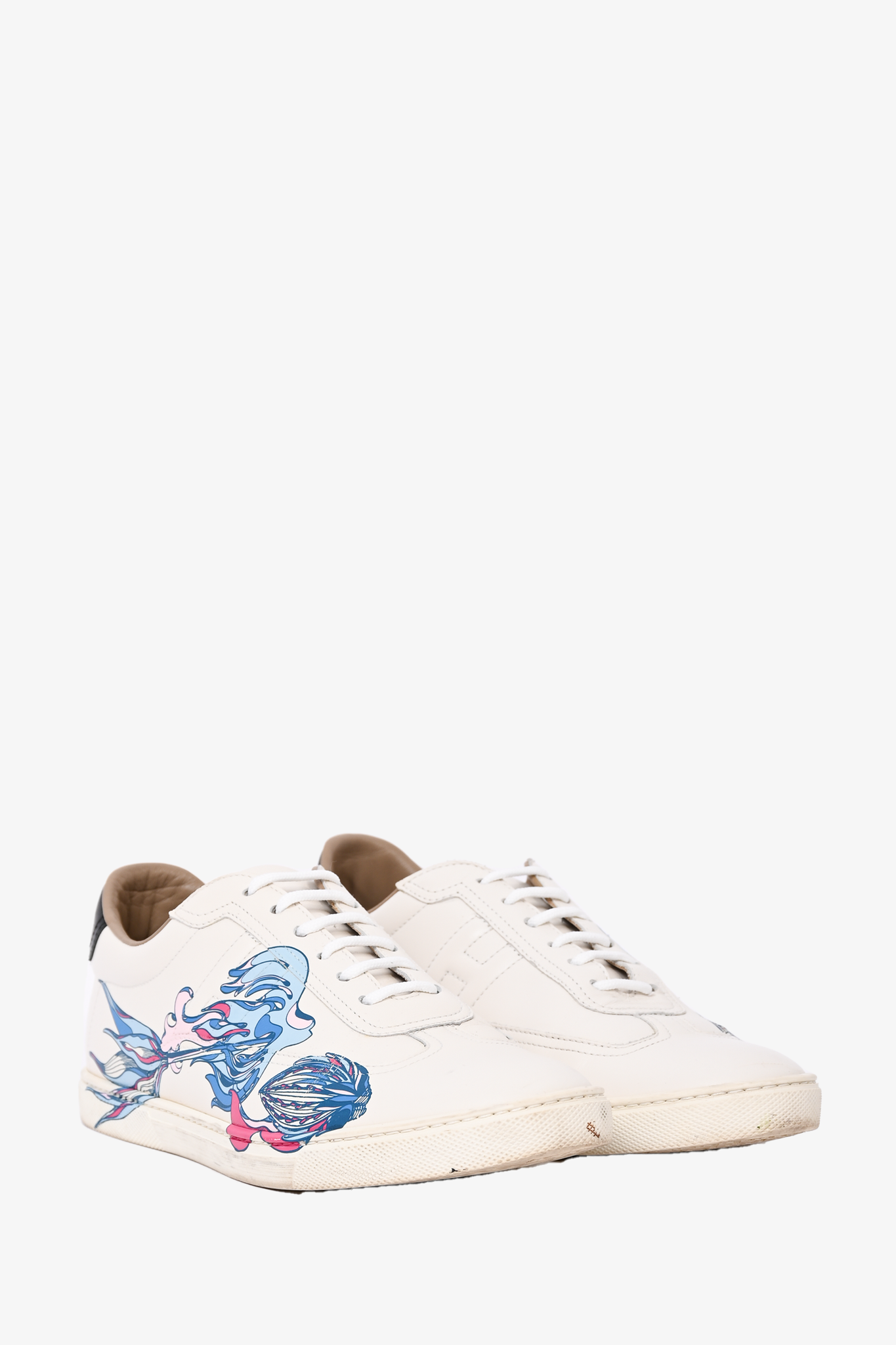 Hermes White Leather 'Fantaisie Botanique' Quicker Sneakers Size 37