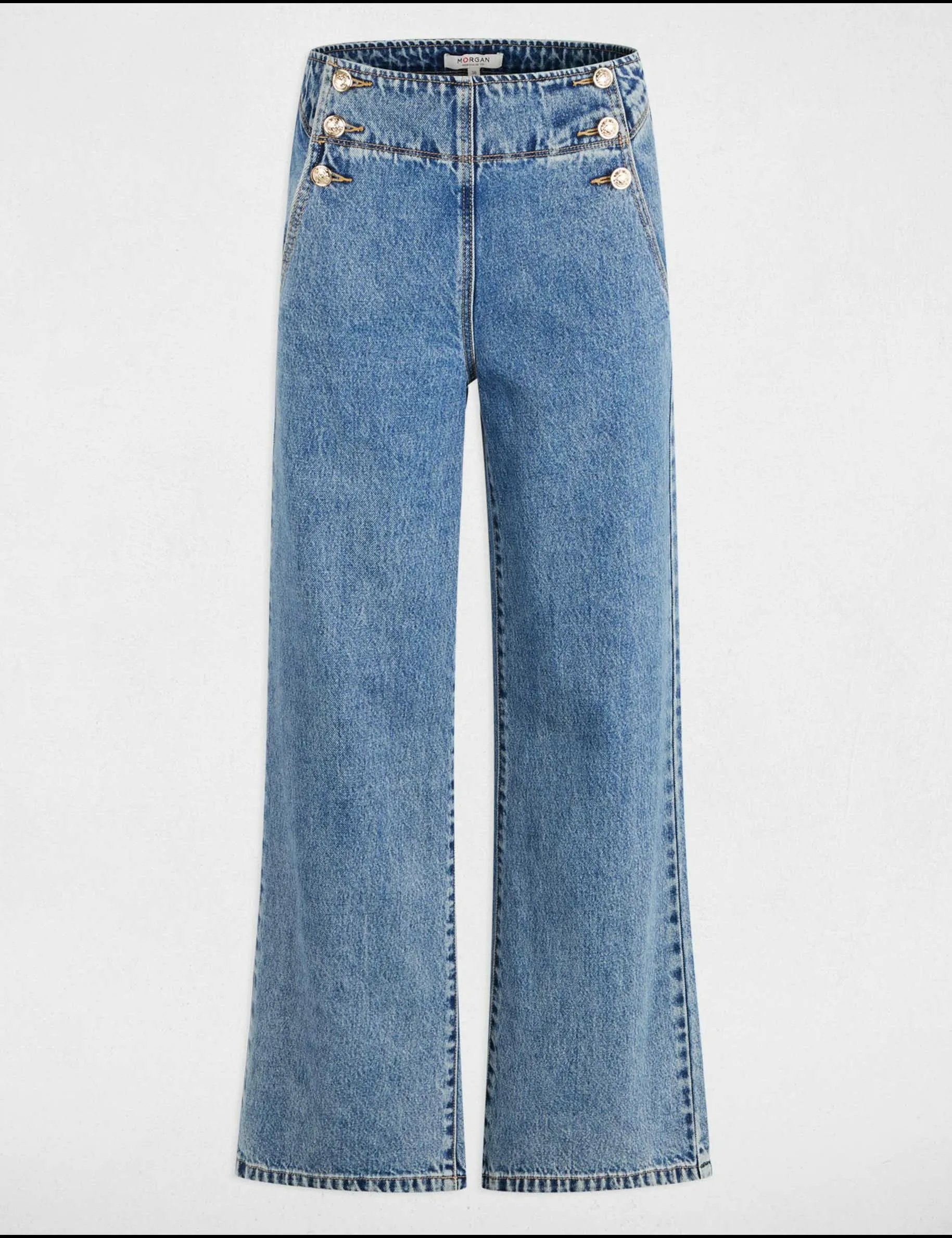 High-waisted bootcut jeans heavy stone wash denim women