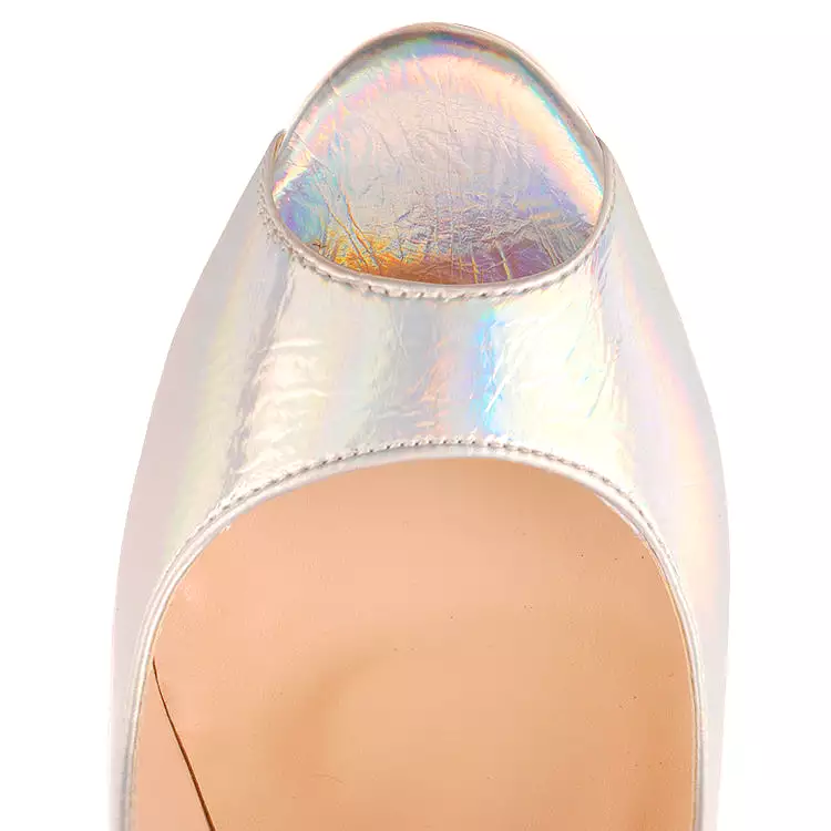 Holographic Peep Toe Stiletto Heel Platform Pumps