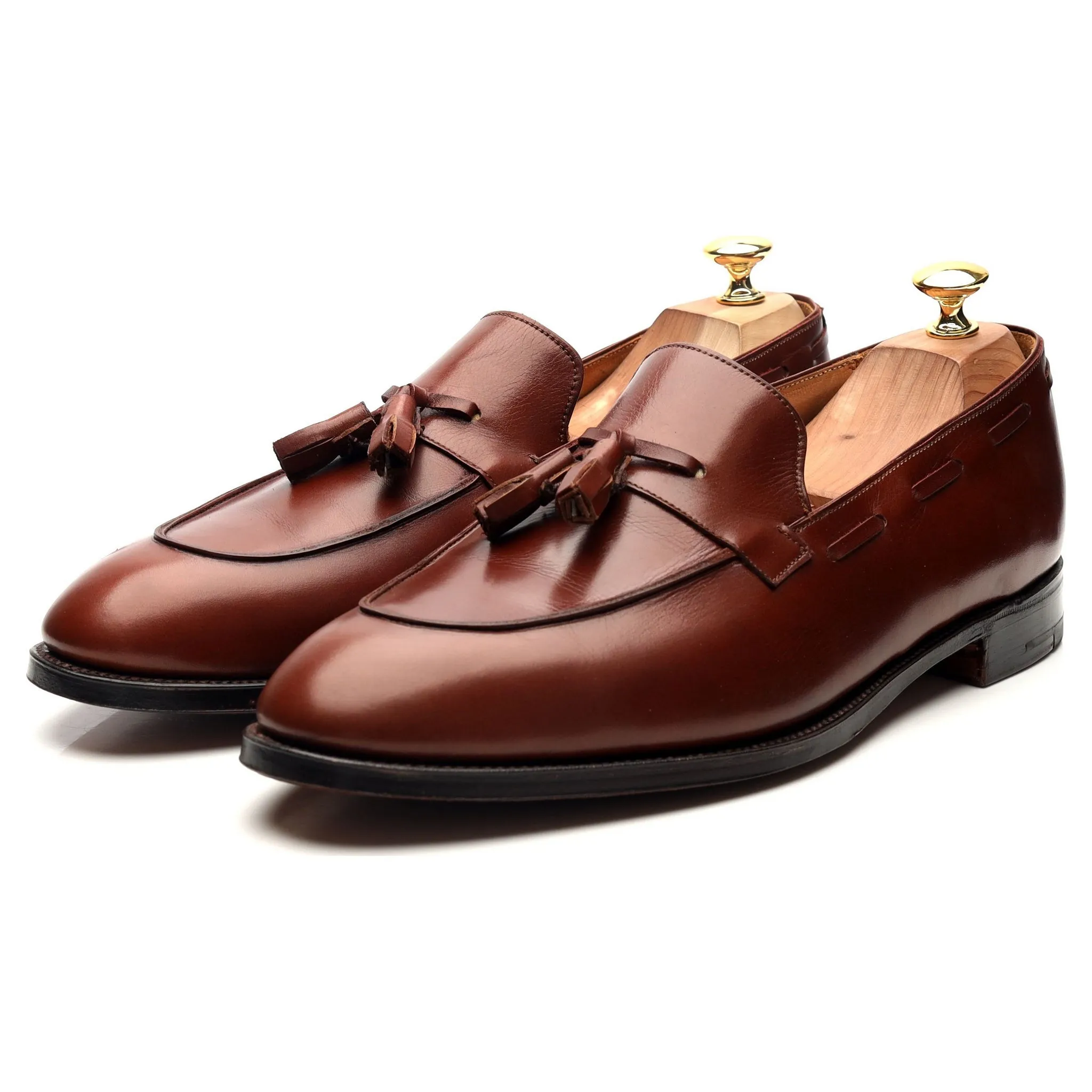 'Jihel' Tan Brown Leather Tassel Loafers UK 11.5 E