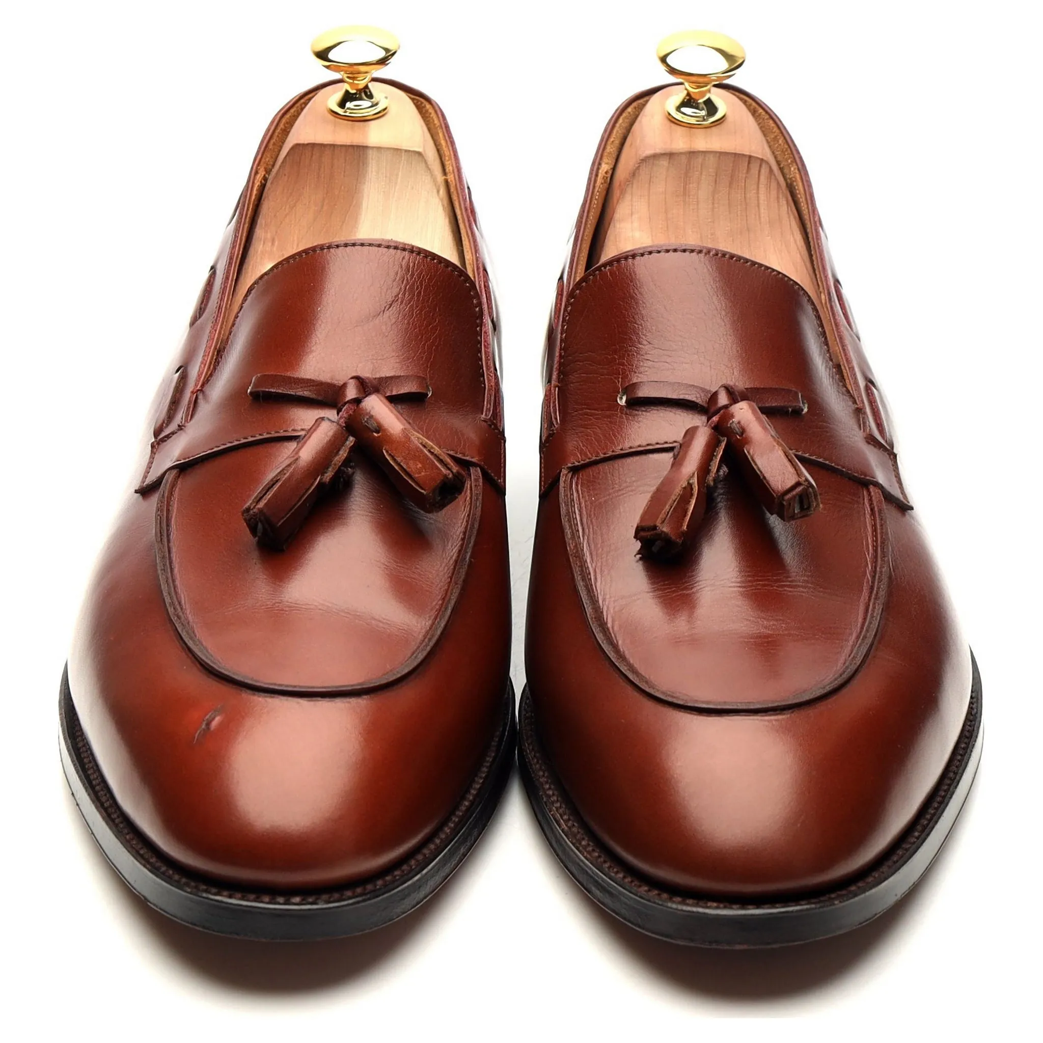 'Jihel' Tan Brown Leather Tassel Loafers UK 11.5 E