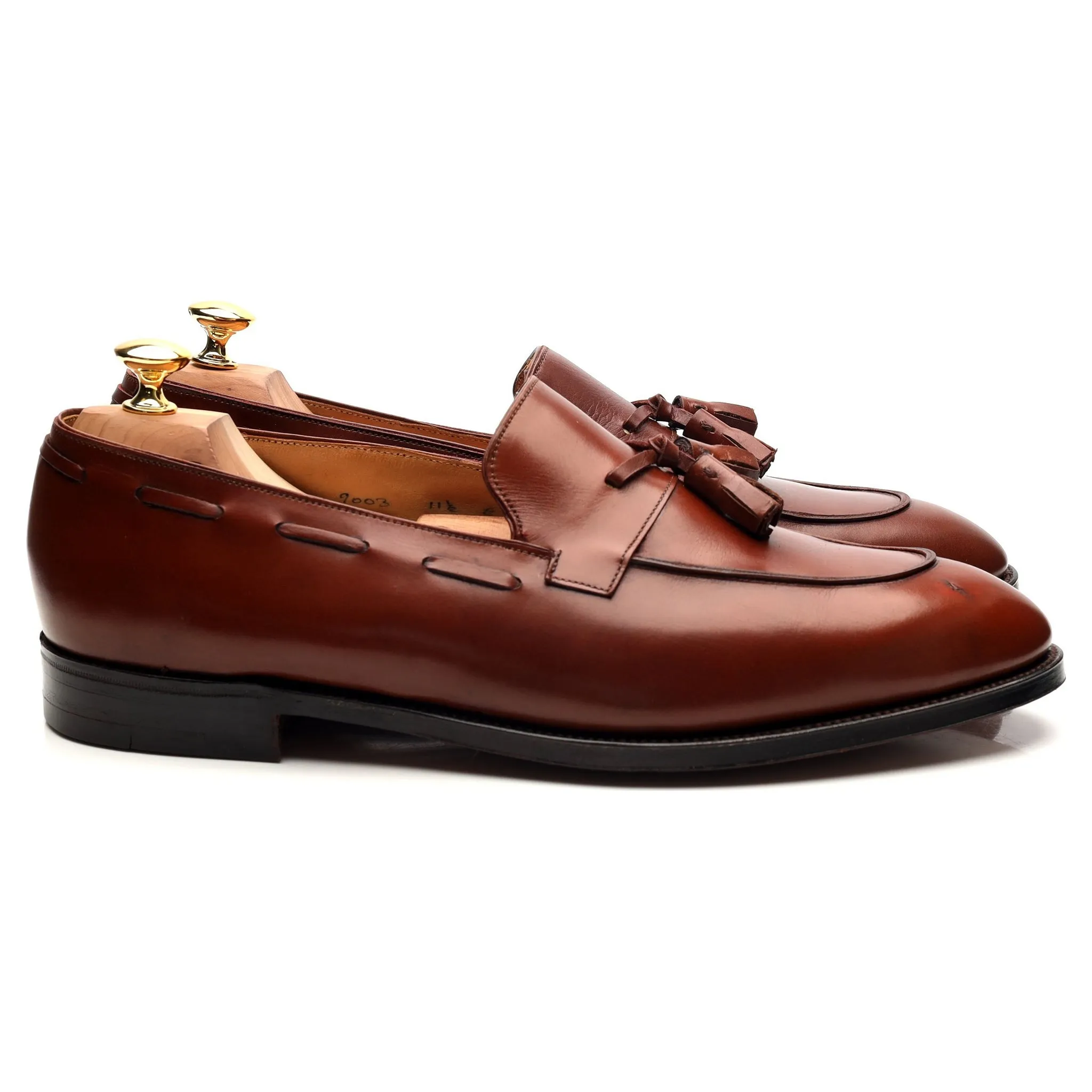 'Jihel' Tan Brown Leather Tassel Loafers UK 11.5 E