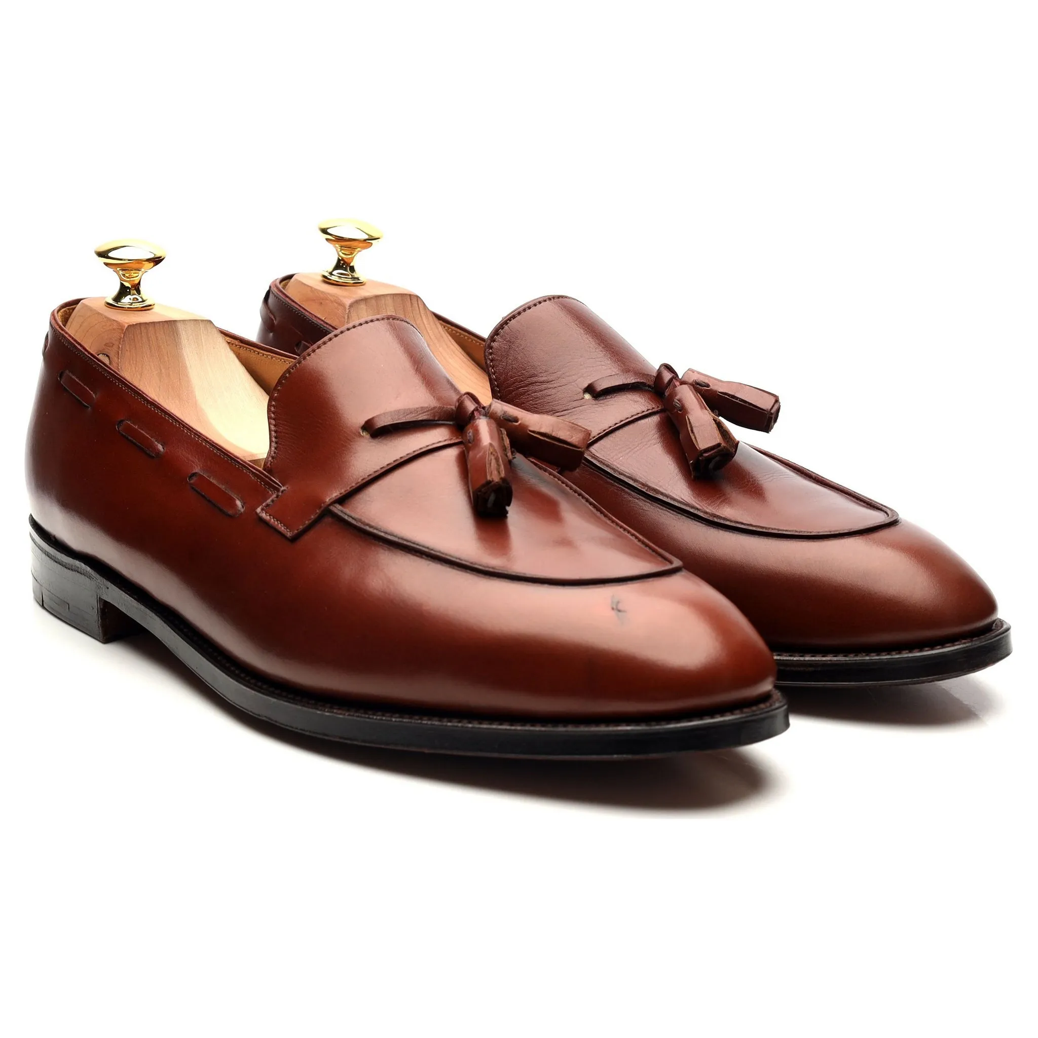 'Jihel' Tan Brown Leather Tassel Loafers UK 11.5 E