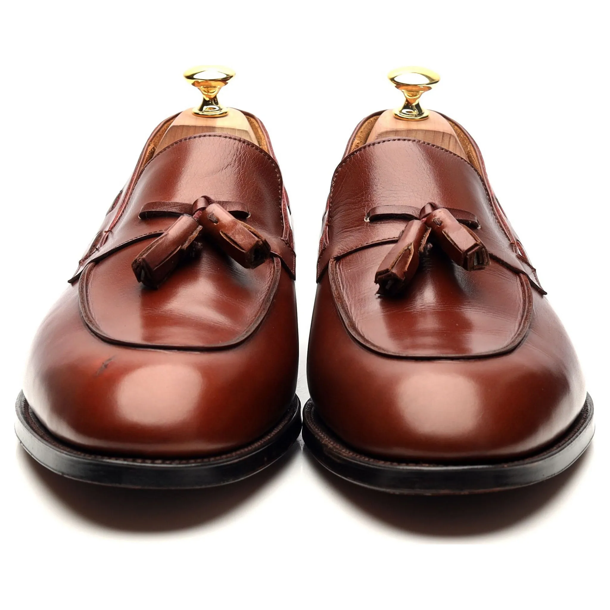 'Jihel' Tan Brown Leather Tassel Loafers UK 11.5 E