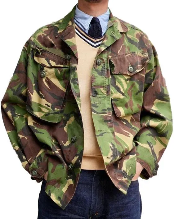 Lapel Double Pocket Loose Casual Camouflage Jacket