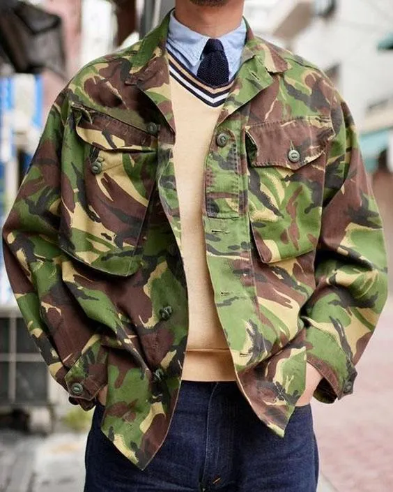 Lapel Double Pocket Loose Casual Camouflage Jacket