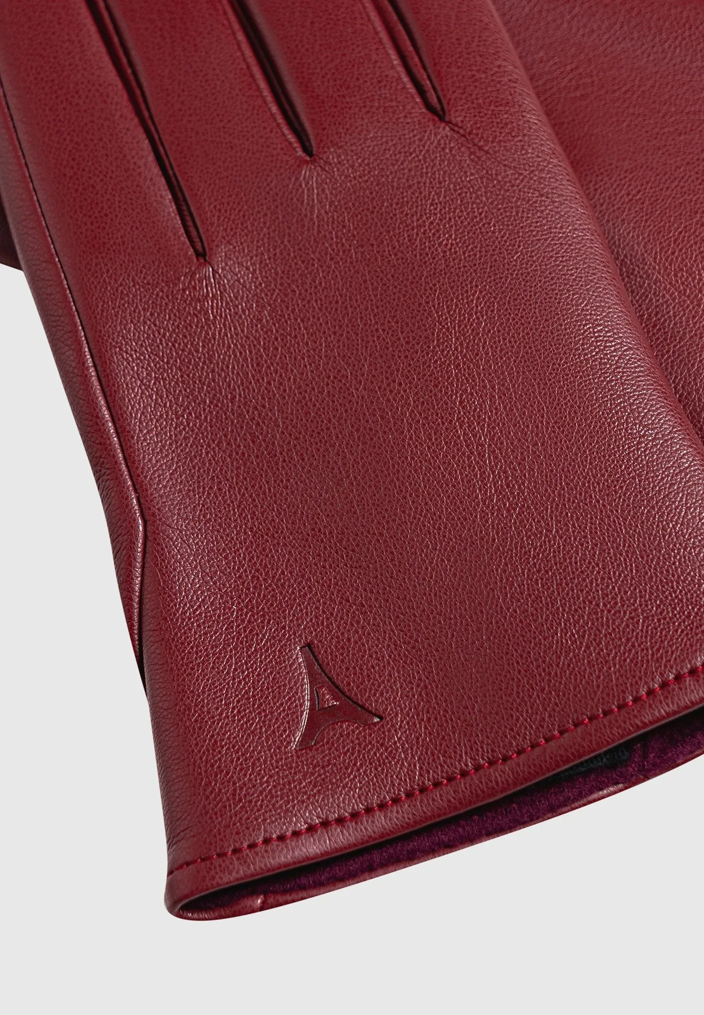 Leather Short Gloves - Wine Red