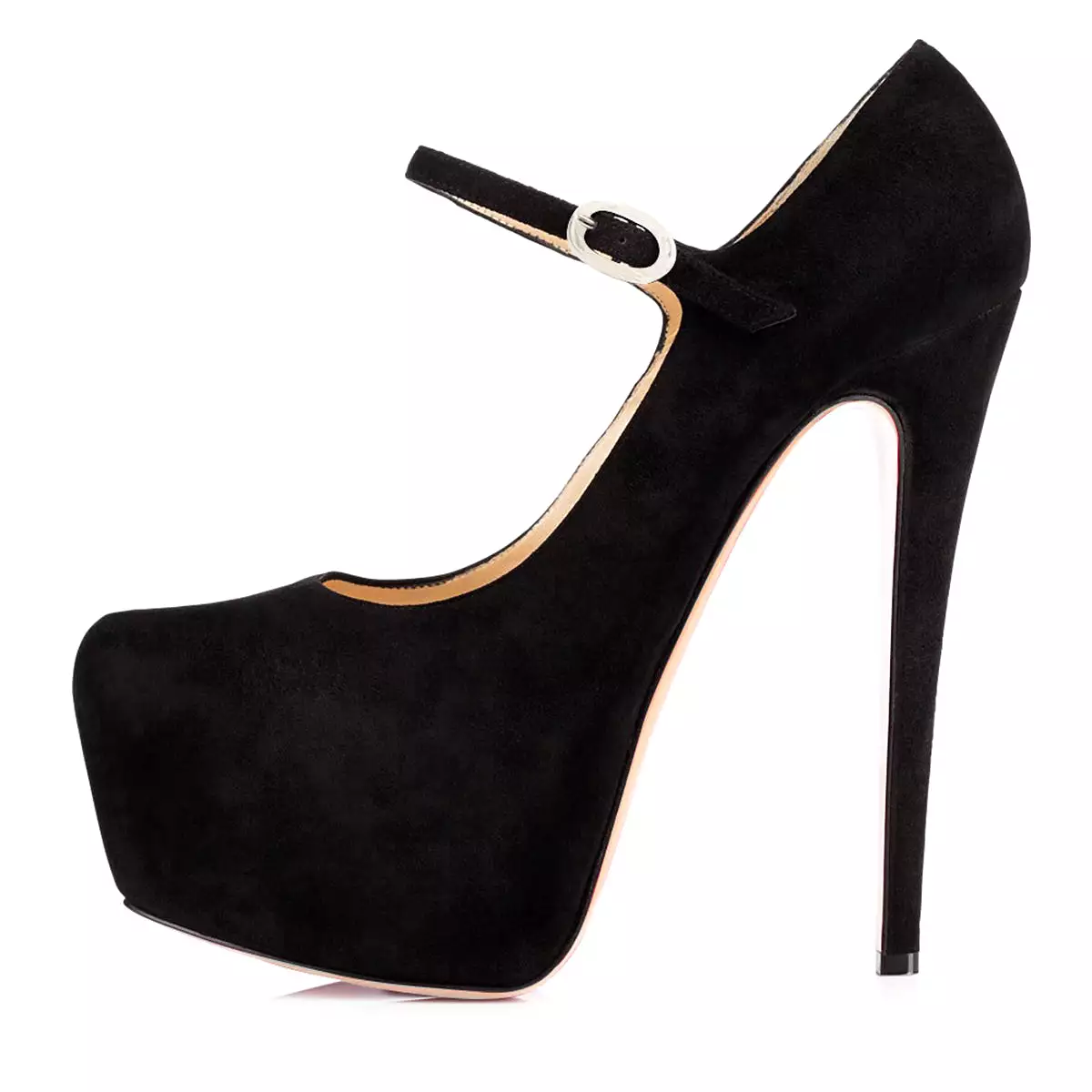 Mary Jane Platform Black Suede Pointed Toe Stiletto High Heels Pumps