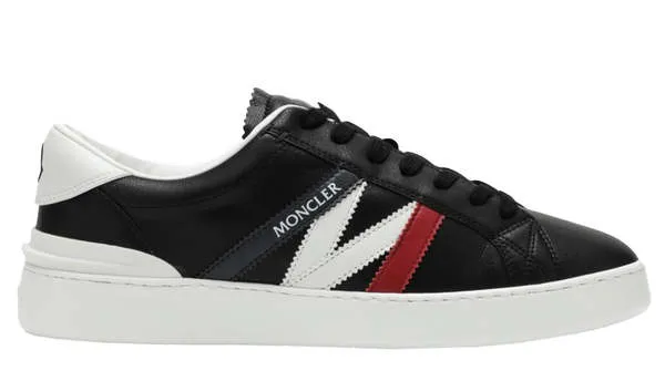 Men's Monaco M Black Leather Logo Lace Up Sneakers - Black