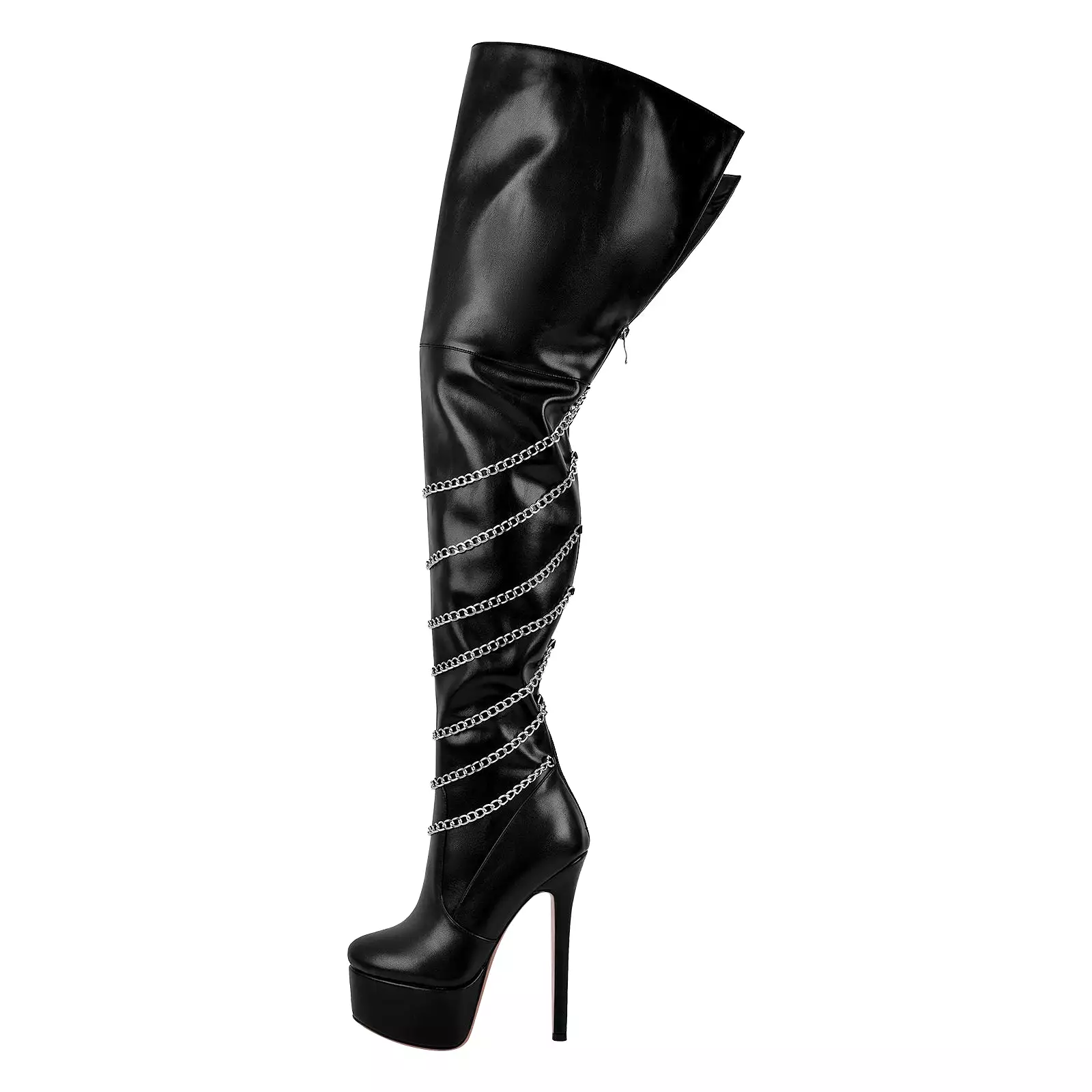 Metal Chain Round Toe Stiletto Over The Knee Boots