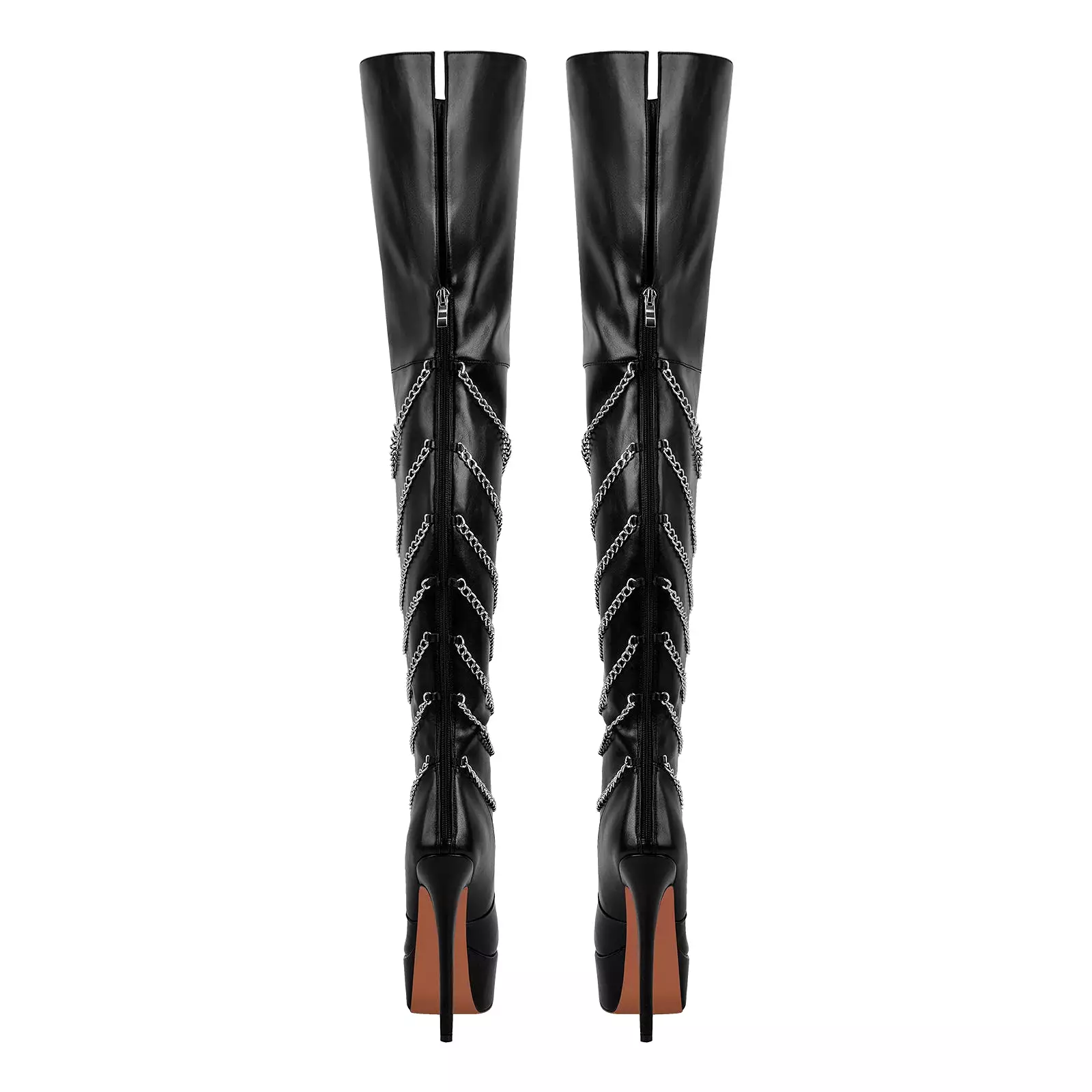 Metal Chain Round Toe Stiletto Over The Knee Boots