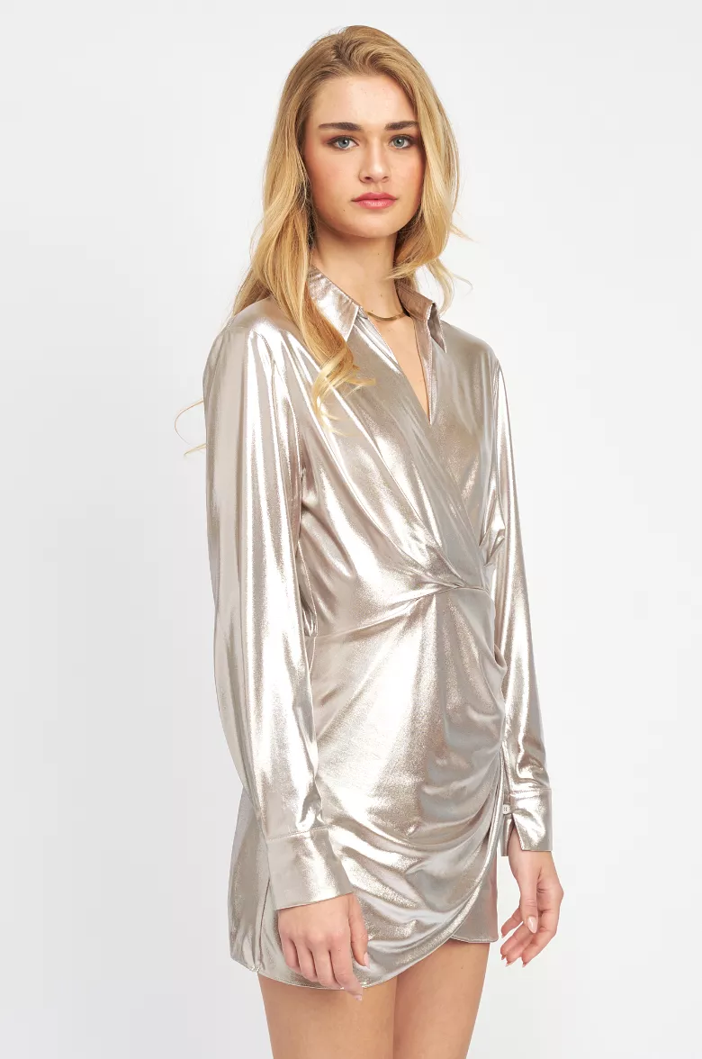 METALLIC DRAPPED DRESS