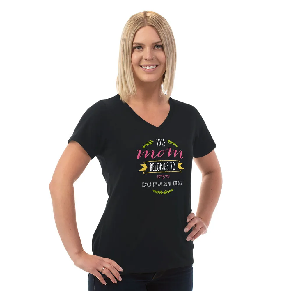 Mom Belongs To Personalized Ladies V Neck Tee