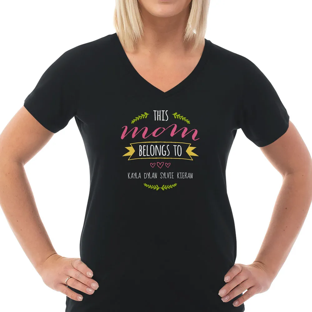 Mom Belongs To Personalized Ladies V Neck Tee