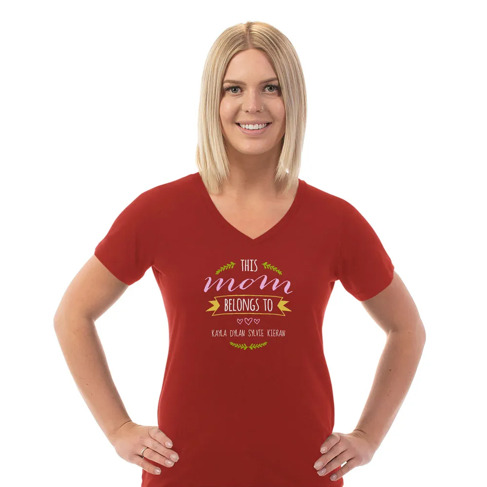 Mom Belongs To Personalized Ladies V Neck Tee