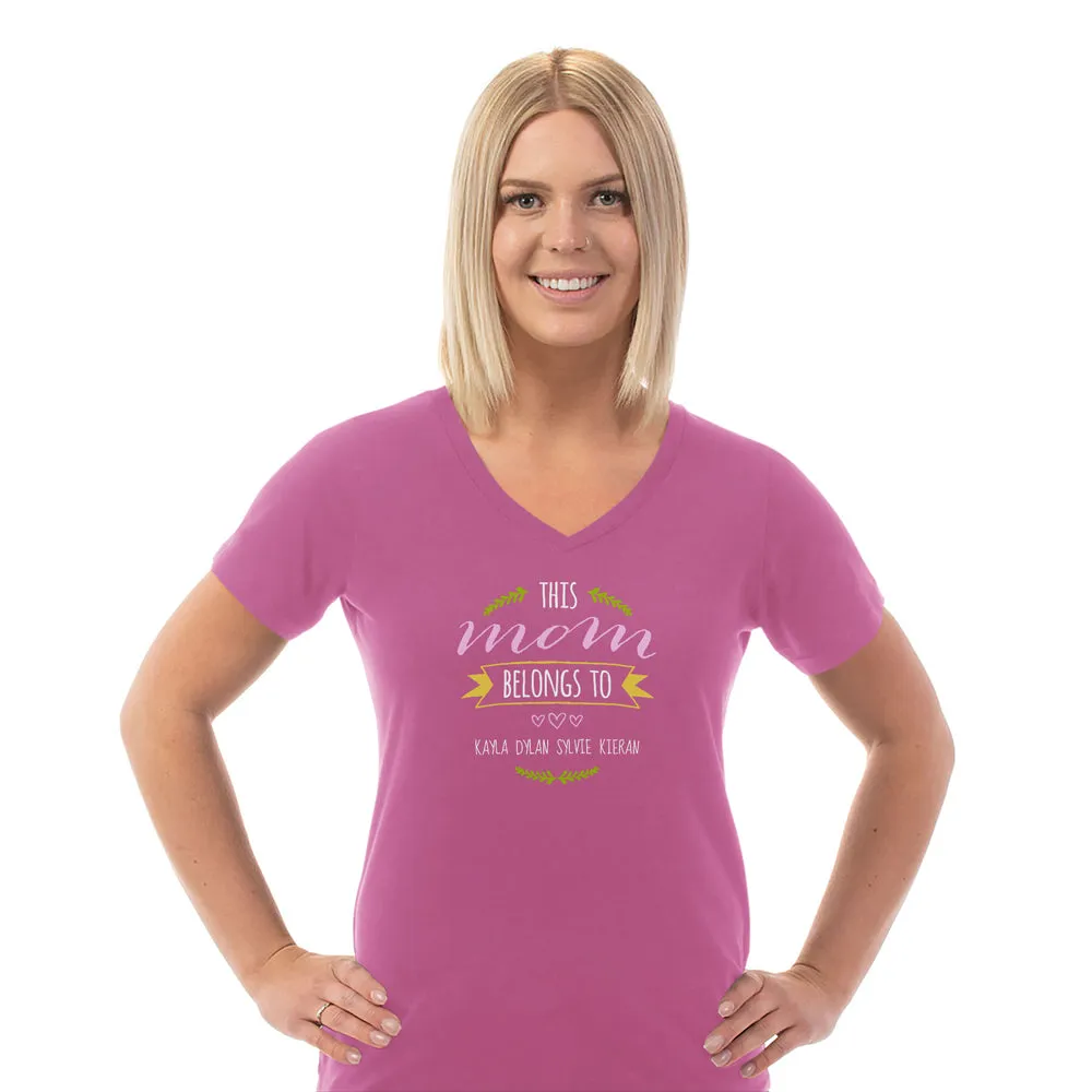 Mom Belongs To Personalized Ladies V Neck Tee