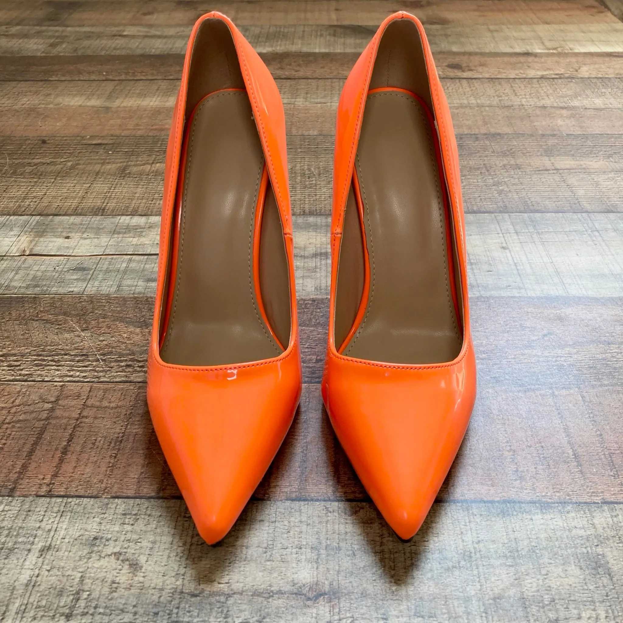 No Brand Bright Orange Patent Pointy Toe Stiletto Heels- Size 39/US 9 (New in Box)