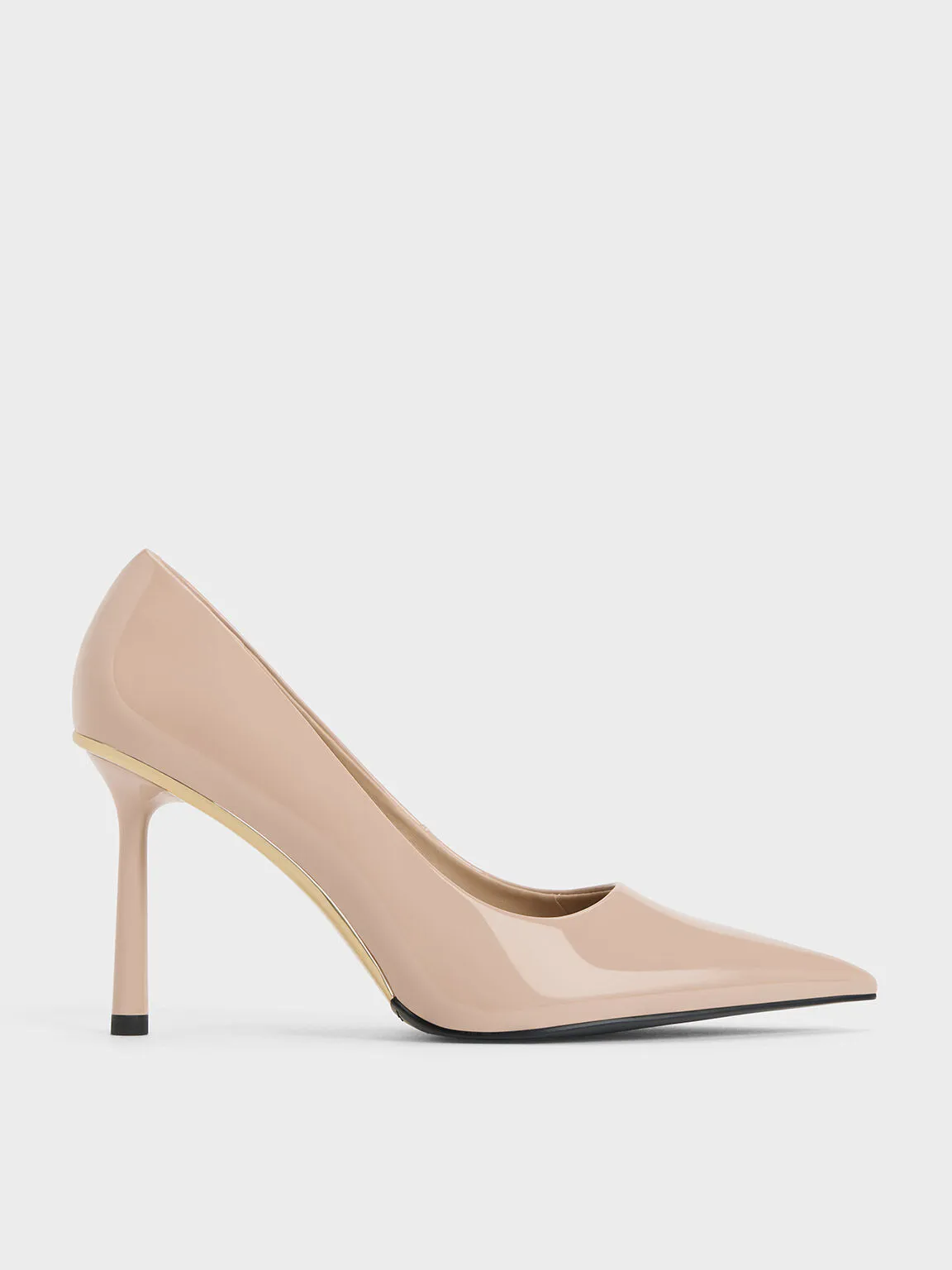 Patent Pointed-Toe Stiletto Heels - Nude