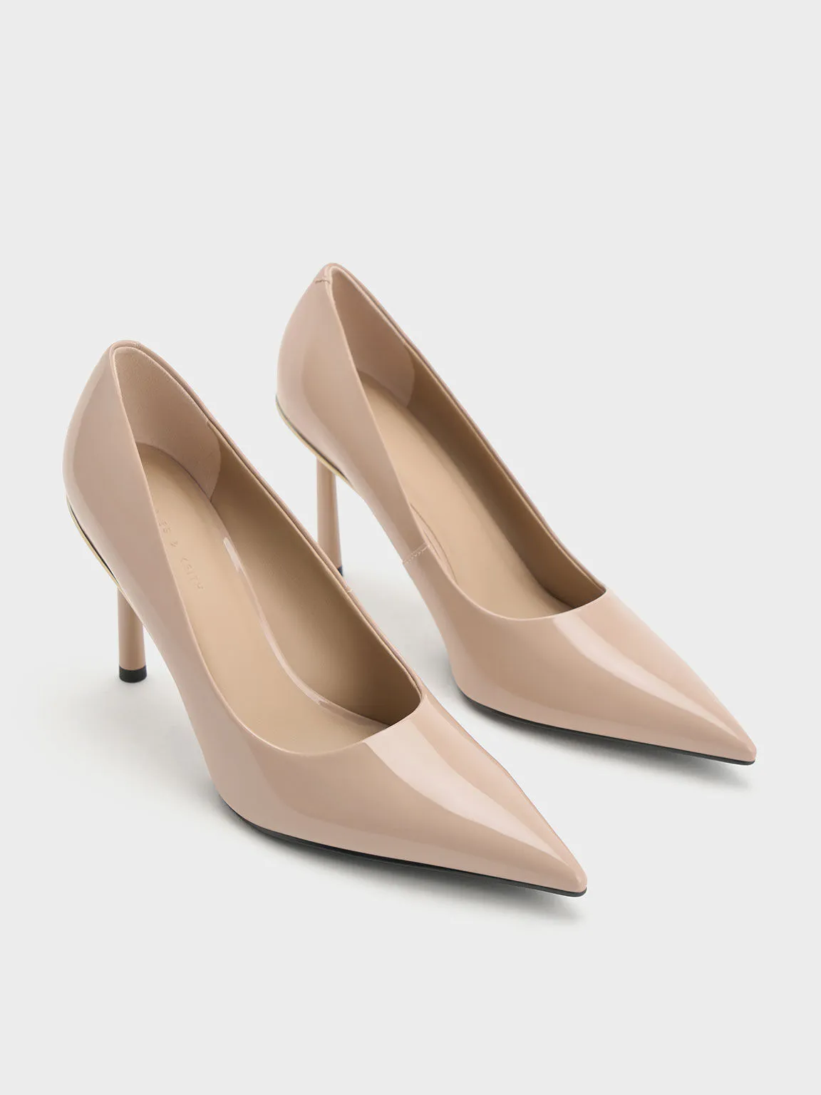 Patent Pointed-Toe Stiletto Heels - Nude