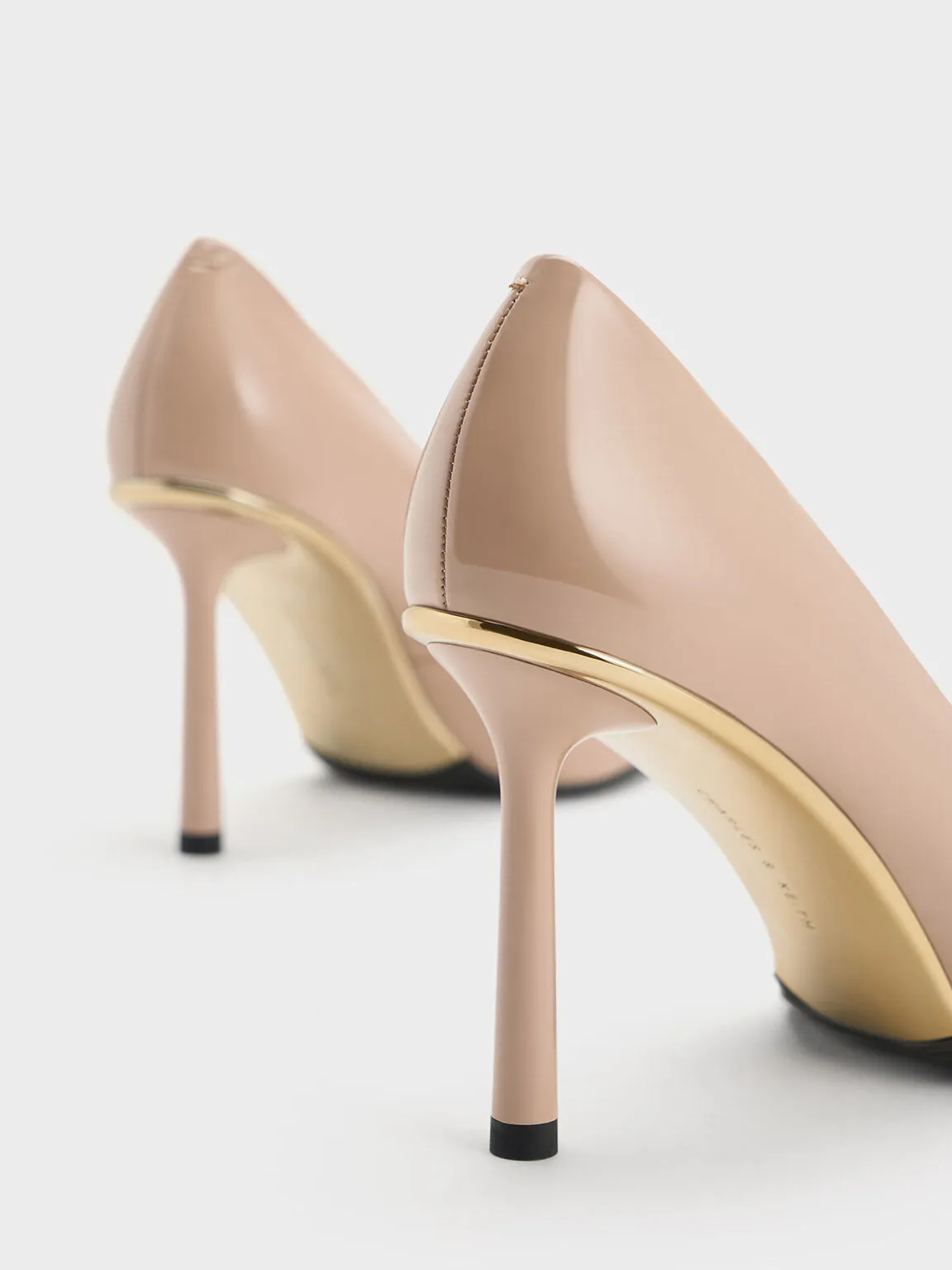 Patent Pointed-Toe Stiletto Heels - Nude