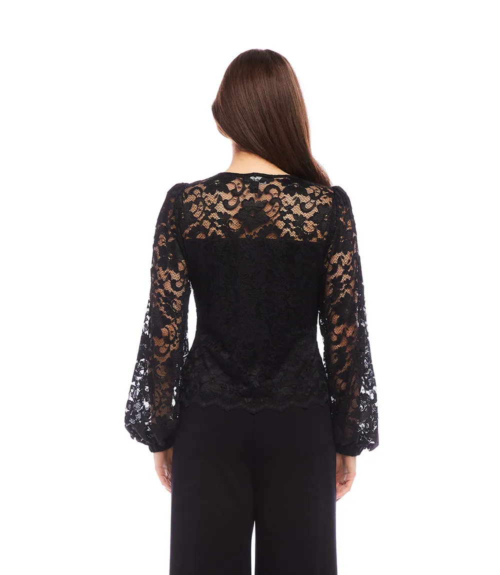 Petite Size Blouson Sleeve Lace Top