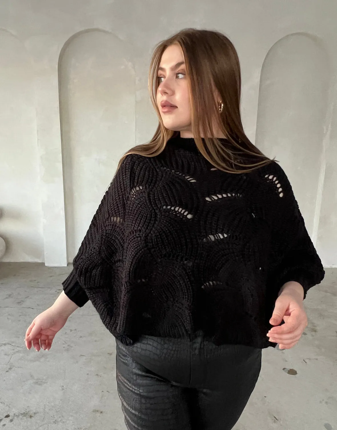 Plus Size Chunky Knit Poncho Sweater