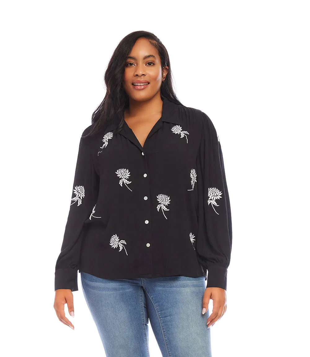 Plus Size Embroidered Blouson Sleeve Top