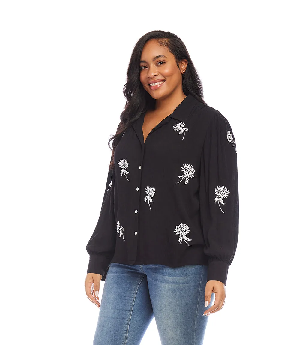 Plus Size Embroidered Blouson Sleeve Top