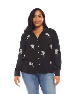 Plus Size Embroidered Blouson Sleeve Top