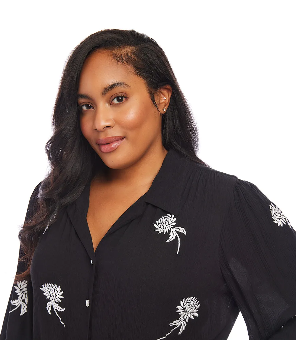 Plus Size Embroidered Blouson Sleeve Top