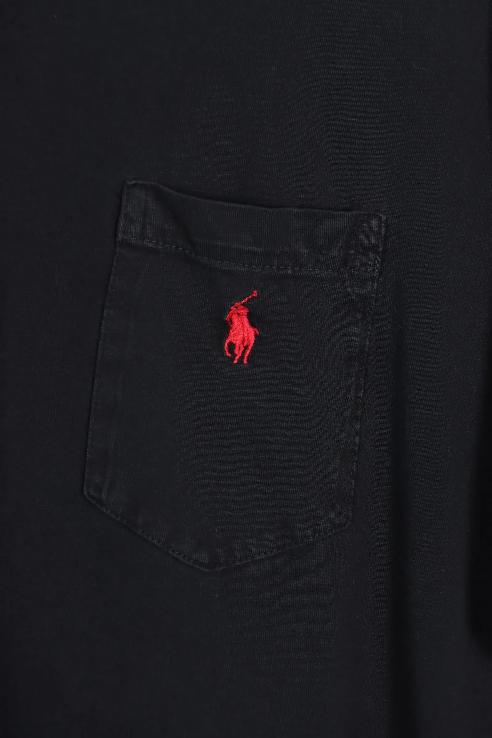 POLO RALPH LAUREN Black & Red Embroidered Single Stitch Pocket Tee (XL-XXL)