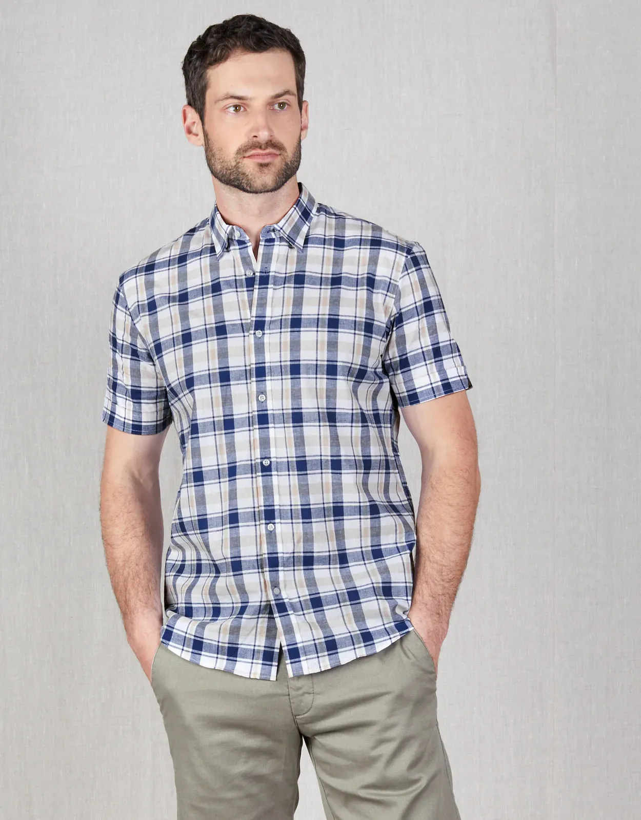 Rembrandt - Waihi Shirt - Blue & Beige Check