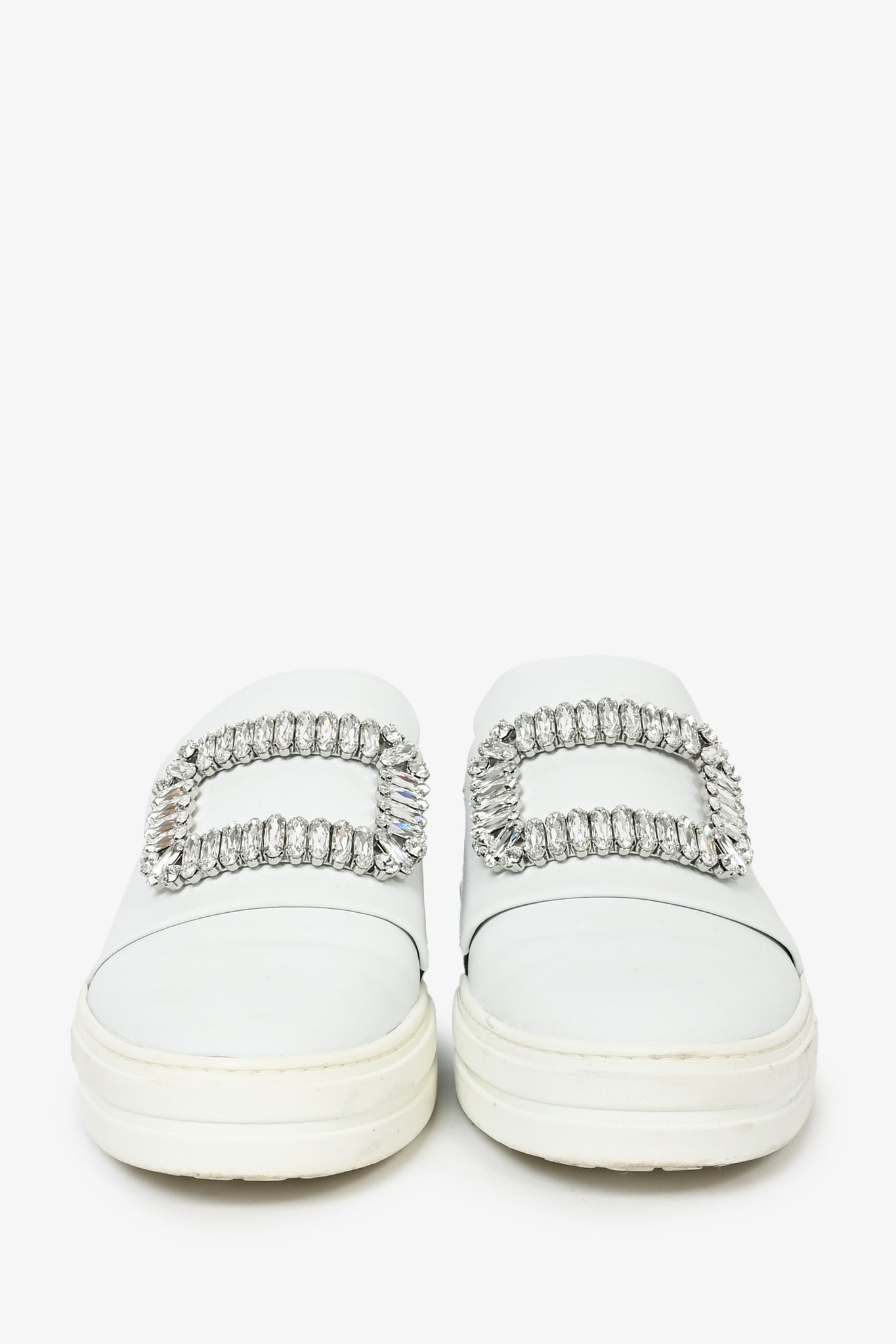 Roger Vivier White Leather Crystal Embellished Sneakers Size 38