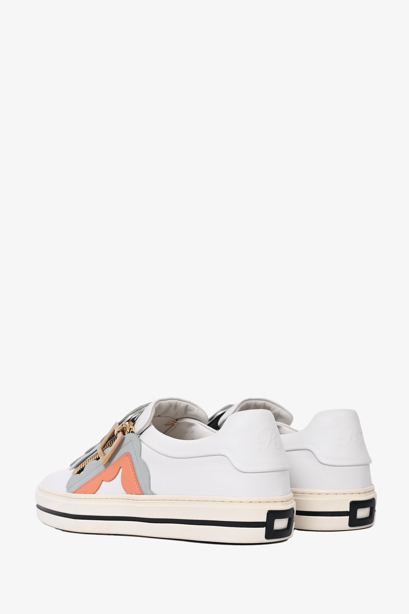 Roger Vivier White/Peach Leather Slip On Sneakers Size 36.5