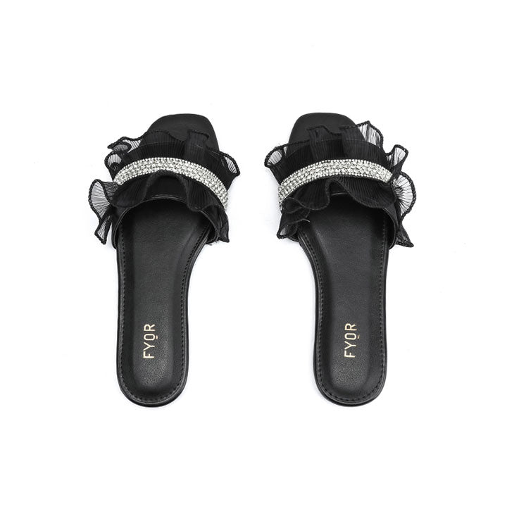 Satin Diamante Strap Slide Sandal MY 317