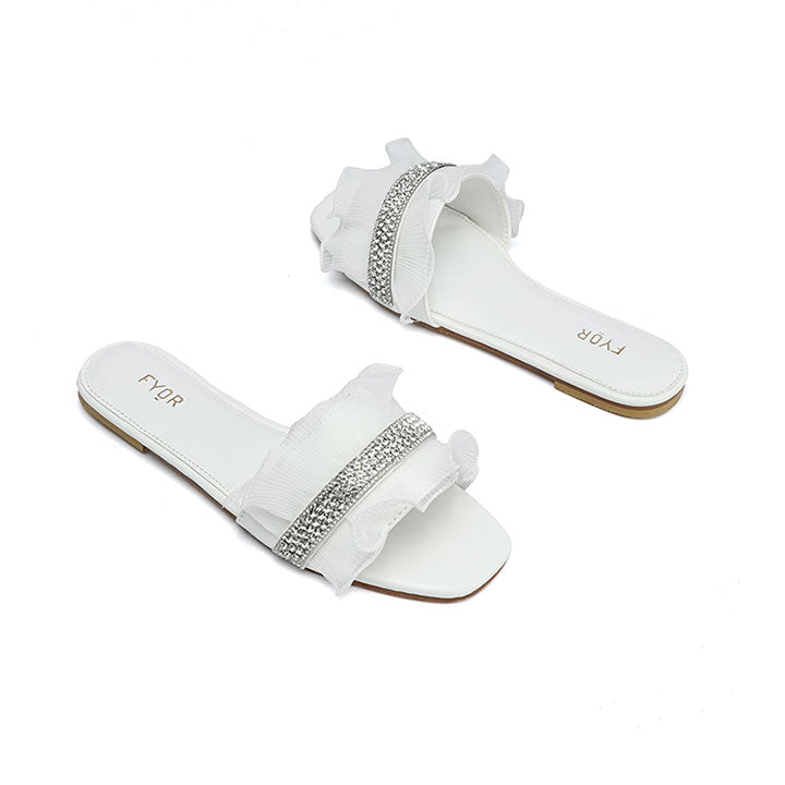 Satin Diamante Strap Slide Sandal MY 317