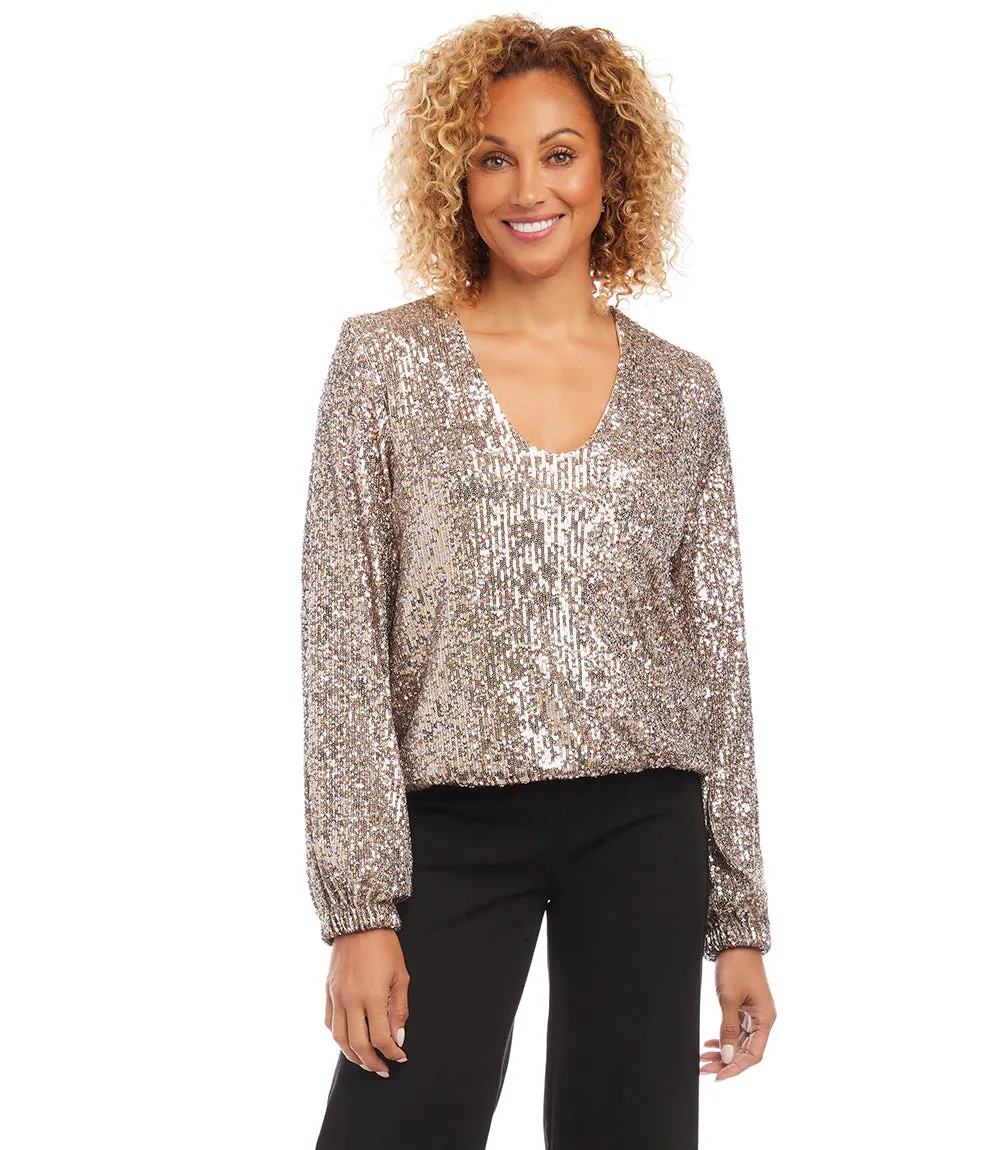 Sequin Long Sleeve Blouson Top