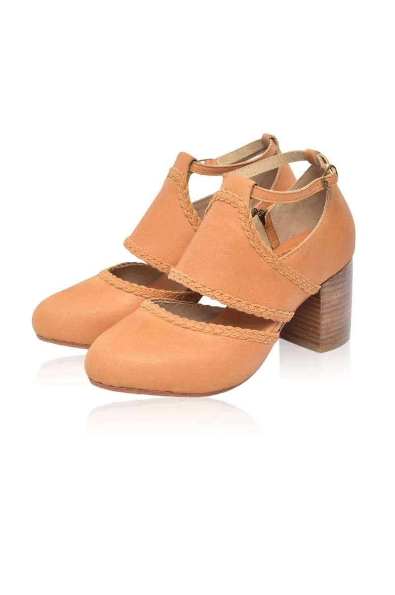 Serenity Leather Heels in Light Tan