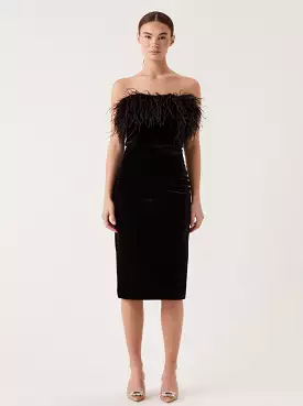 SHELBY FEATHERED VELVET DRESS