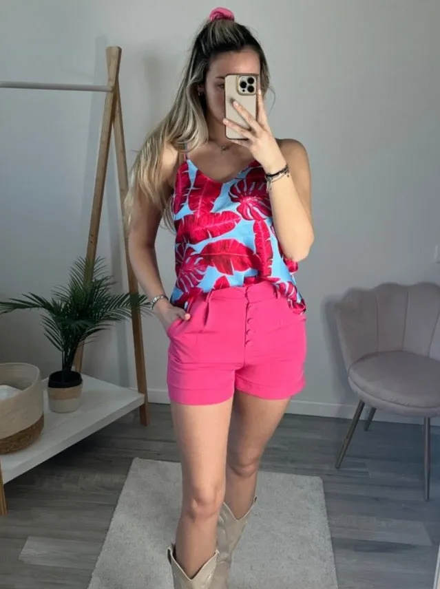 Shorts elasticizzati rosa con bottoni