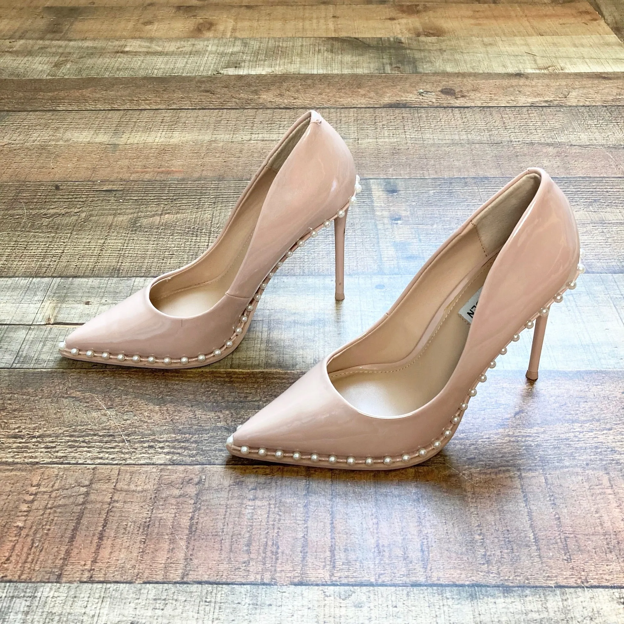 Steve Madden Blush Patent with Pearl Detail Pointy Toe Stiletto Pumps- Size 7.5 (see notes)