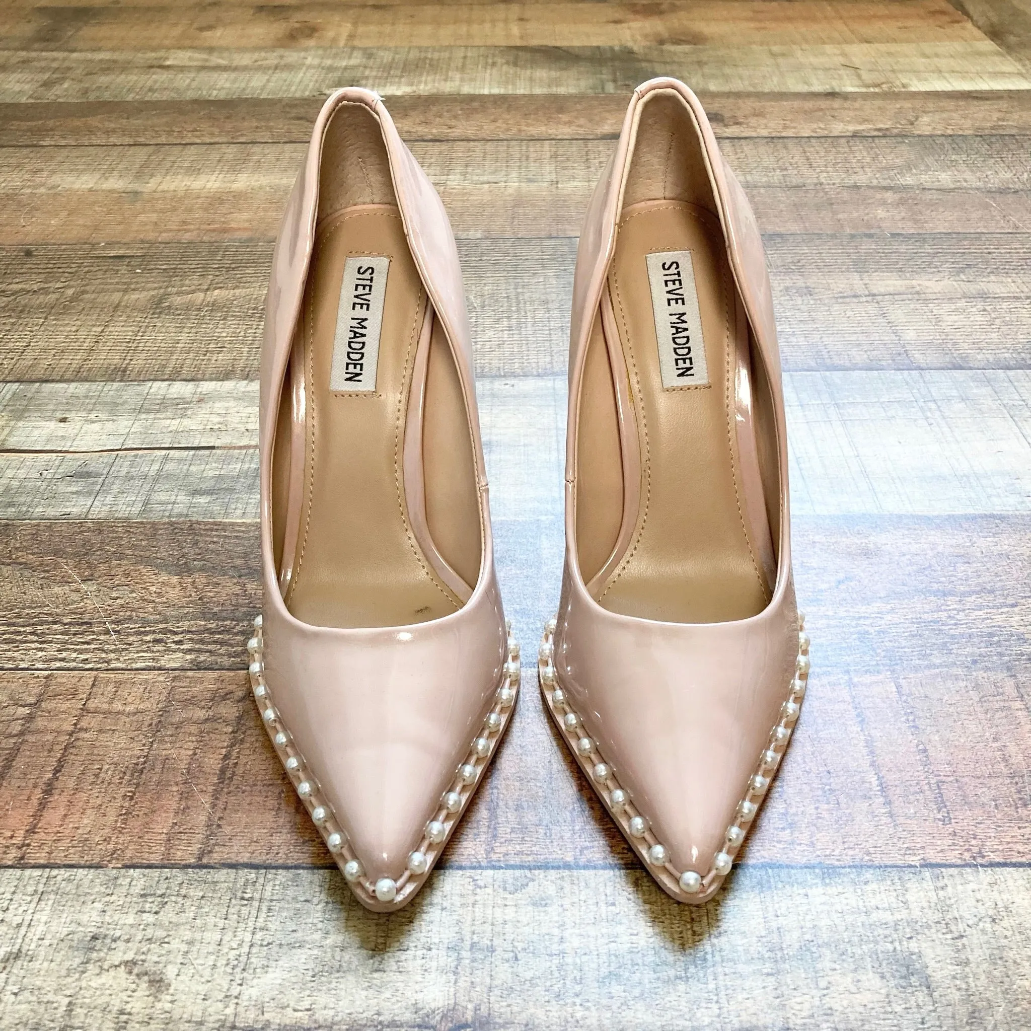 Steve Madden Blush Patent with Pearl Detail Pointy Toe Stiletto Pumps- Size 7.5 (see notes)