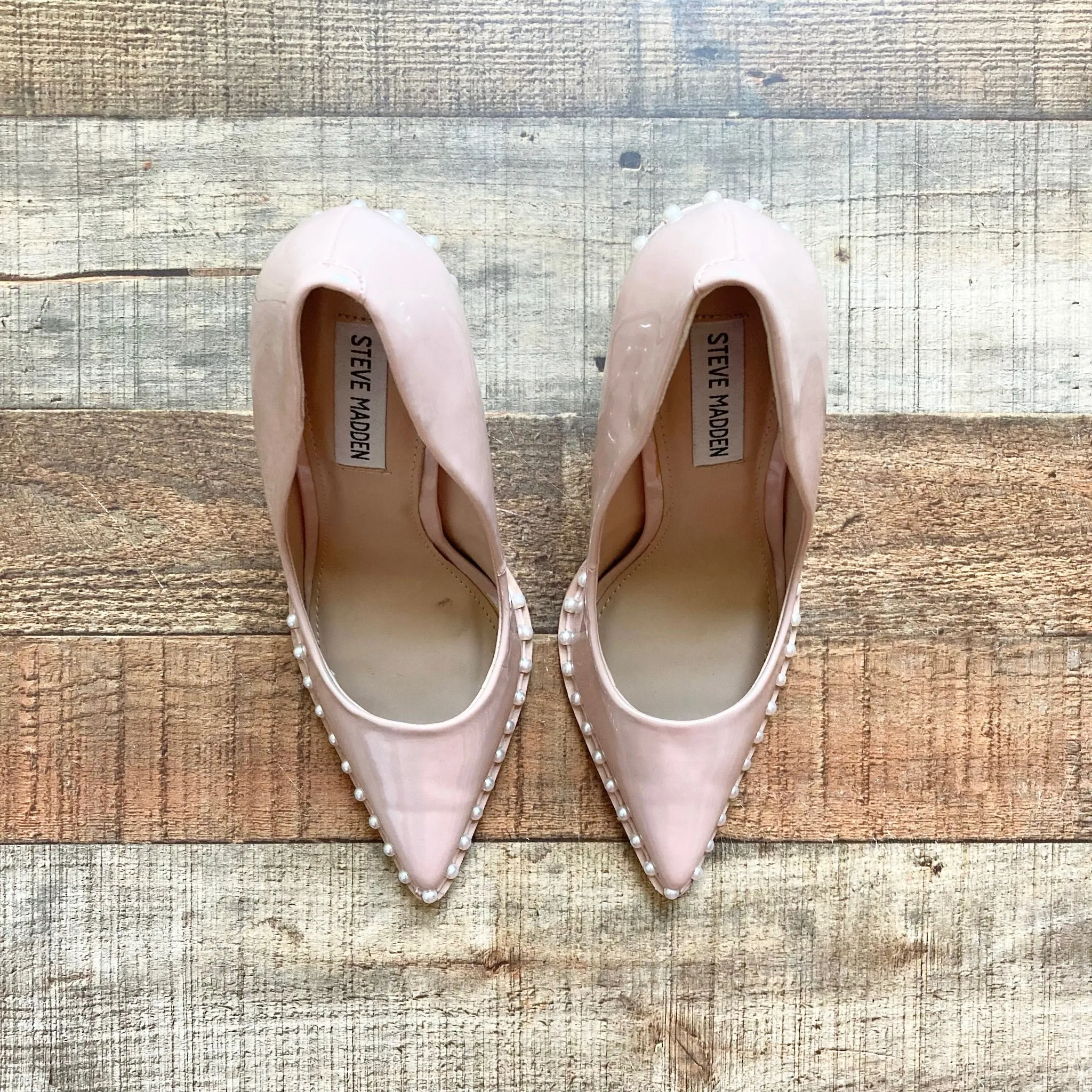 Steve Madden Blush Patent with Pearl Detail Pointy Toe Stiletto Pumps- Size 7.5 (see notes)