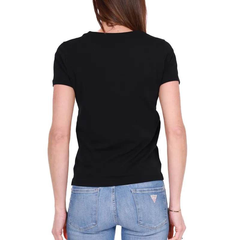 T-SHIRT CON STAMPA LOGO E STRASS, NERO