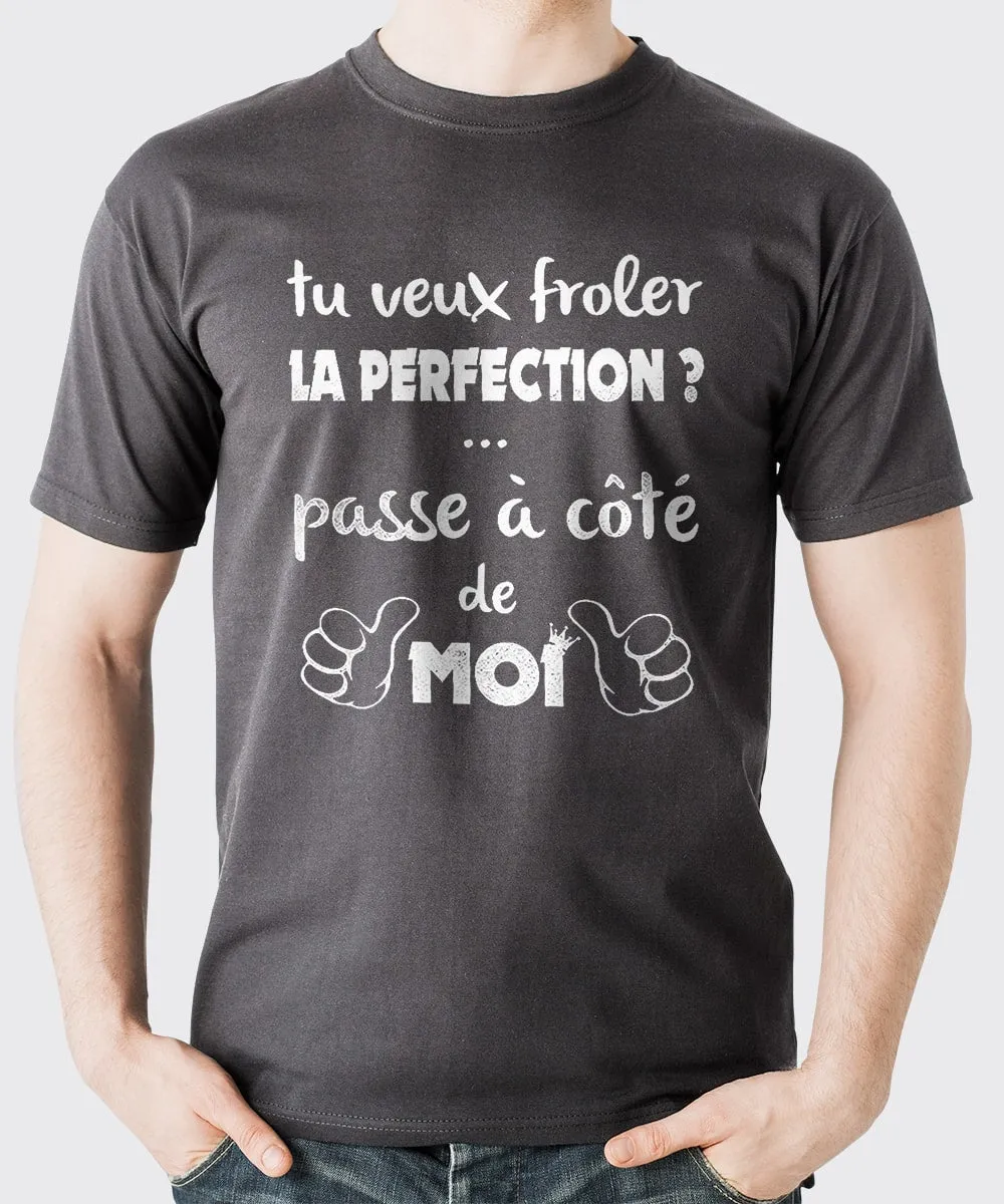 T-Shirt Homme, Cadeau Humour Pour Lui, Message et Citation Humour, Si tu Veux froler la Perfection Passe à coté de Moi - CTS2403